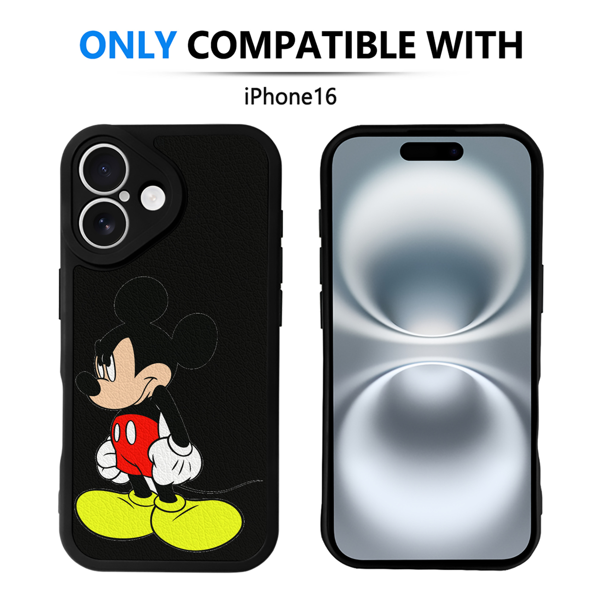 （画像用） ミッキーマウス Mickey Mouse 【iPhone 16シリーズ対応】シリコンスマホケース（レザー調） 材質：シリコン